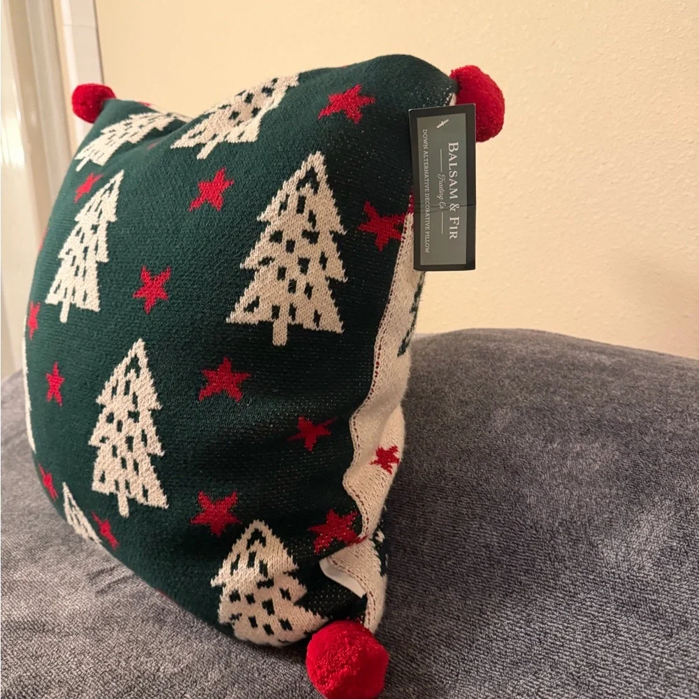 New Christmas Pillow with Red and Green and cream colored trees and stars!